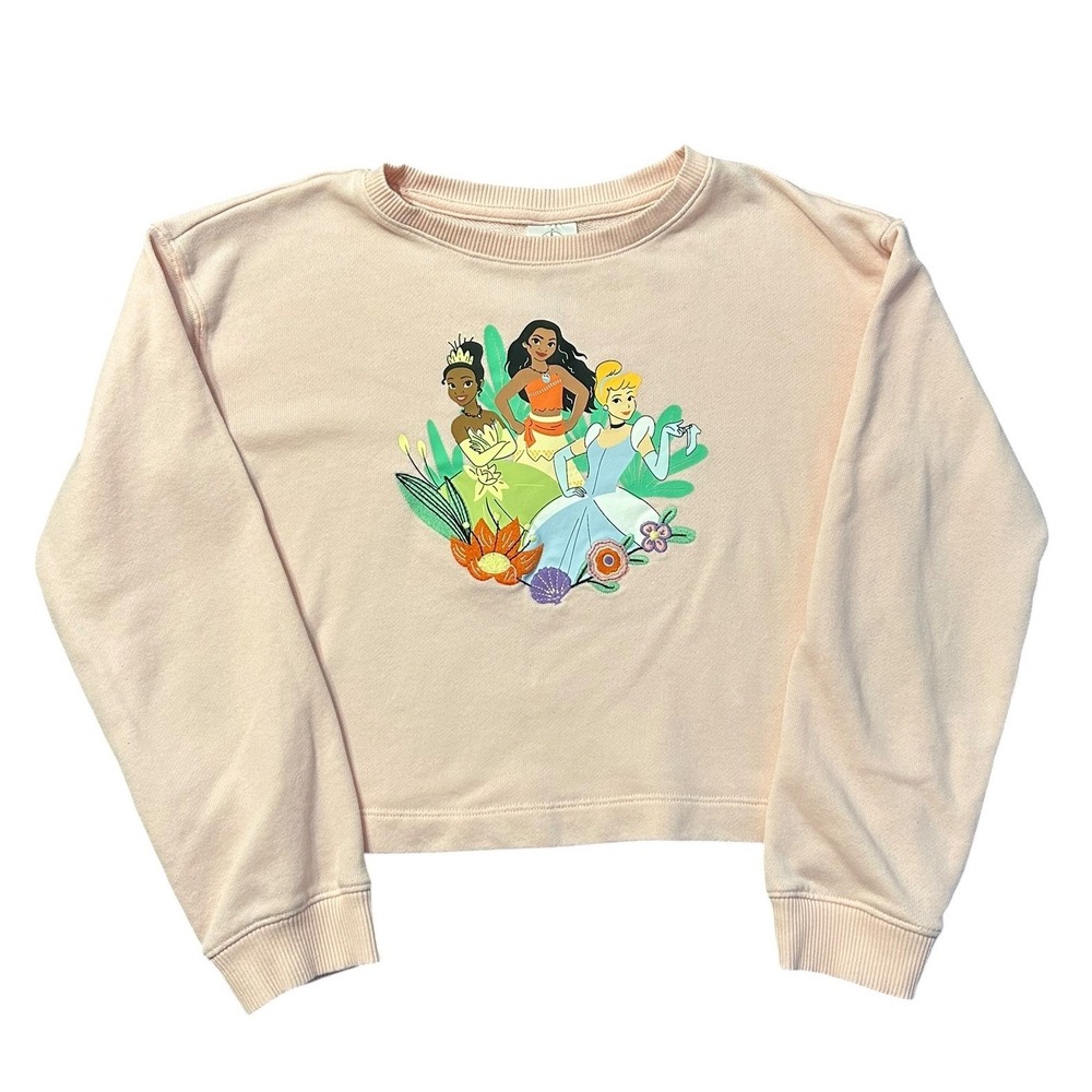 Disney Princess Girls Light Pink Graphic Sweatshirt Tiana Moana Cinderella 13